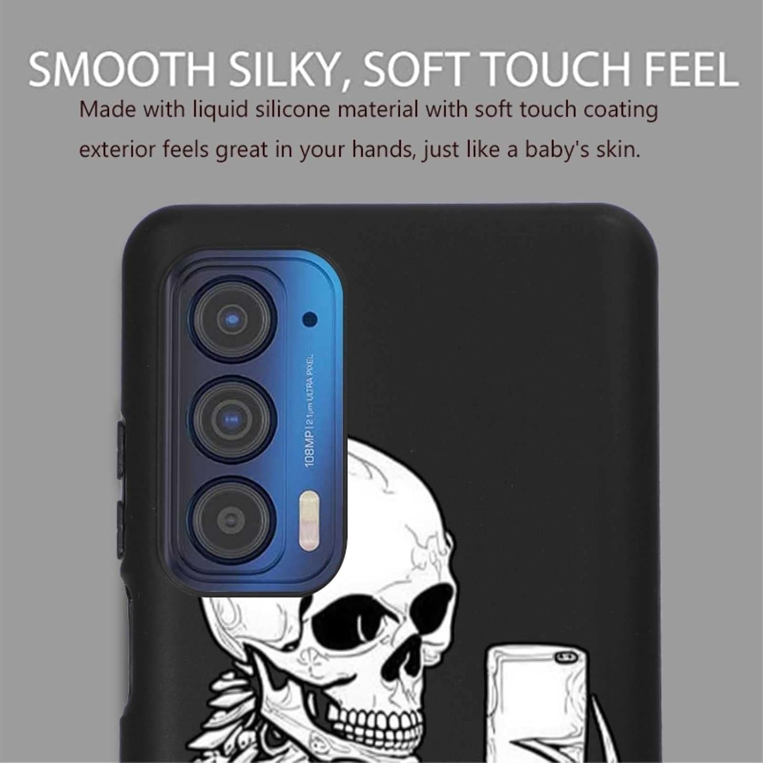 Compatible con Motorola Moto Edge 2021Edge 5G UW Skull Case, diseño divertido de esqueleto de selfie para Moto Case Niñas Niños, Funda de silicona