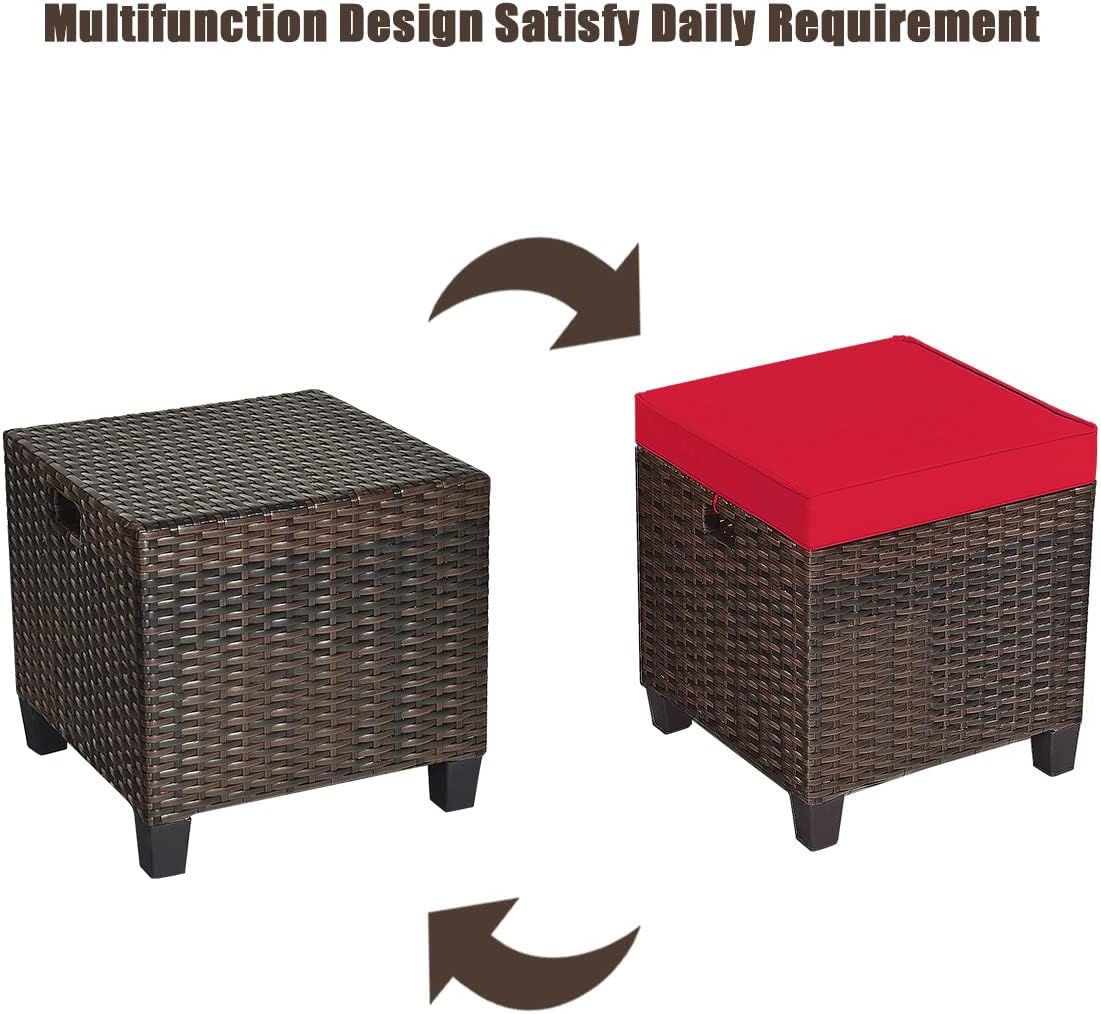 HAPPYGRILL Juego de 2 piezas otomanas de mimbre de ratán para exteriores, con cojines extraíbles, muebles de patio, reposapiés, asiento para