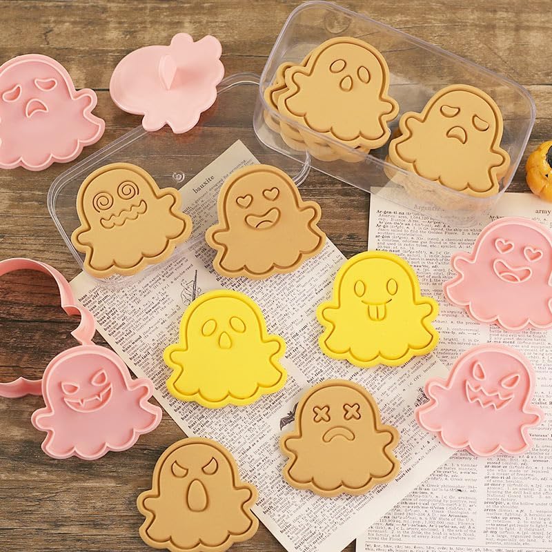 10 cortadores de galletas de Halloween, sellos de galletas con diseño 3D de fantasma, juego de cortador de galletas adecuado para decoración de