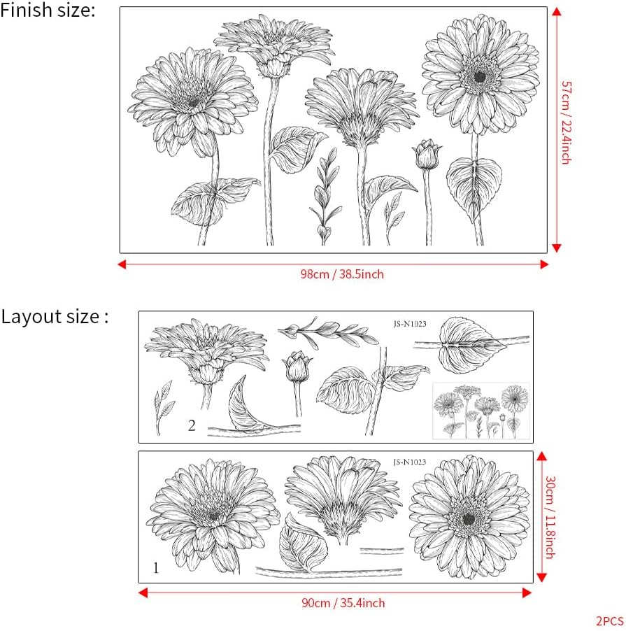 Calcomanías de pared de flores grandes para despegar y pegar, calcomanías de margaritas blancas y negras, calcomanías de pared florales para