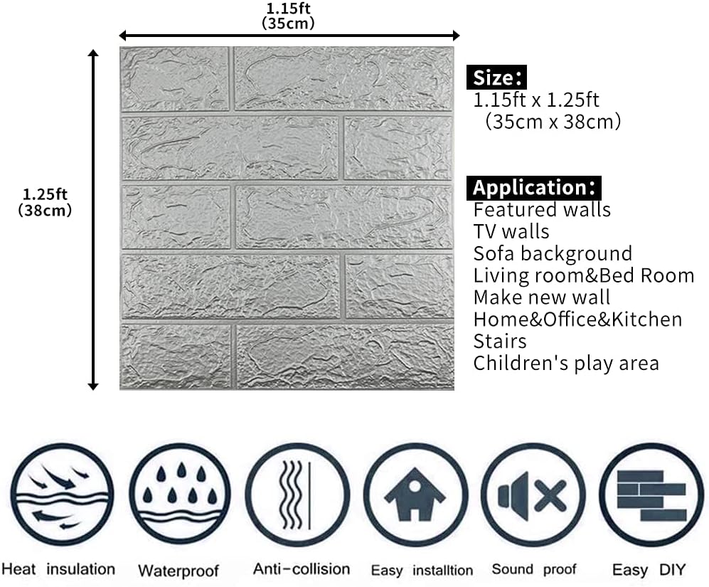20 paneles de pared 3D plateados, cobertura de 29 pies cuadrados, adhesivo imprimible con paneles de pared de espuma de polietileno autoadhesivos