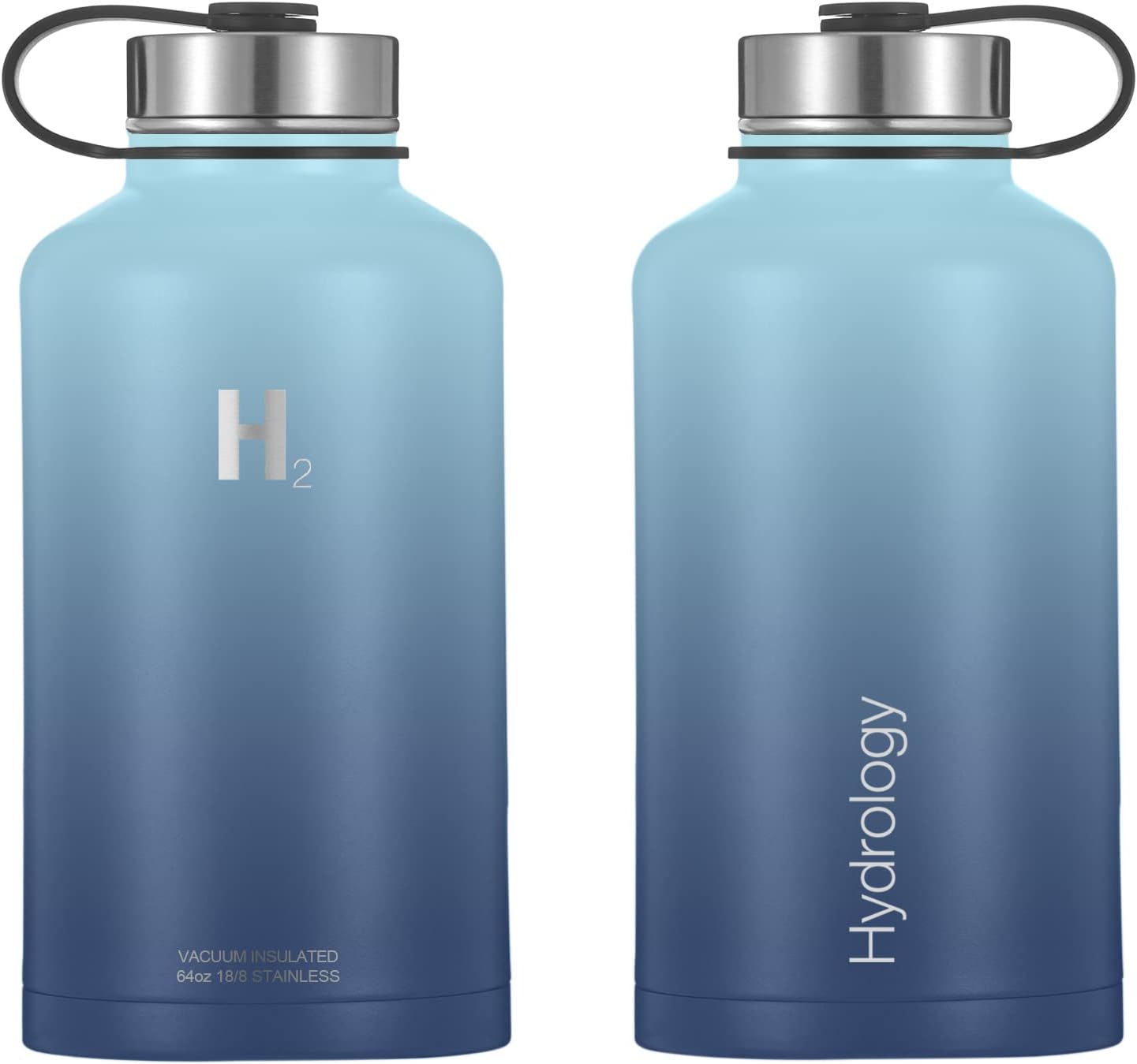 H2 Hydrology – Botella de agua deportiva de 18, 22, 32, 40 o 64 onzas con 3 tapas, termo de acero inoxidable de doble pared con aislamiento al vacío