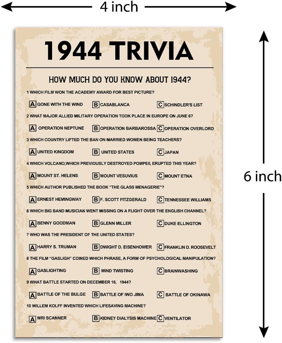 Juegos de fiesta de cumpleaños número 80, juegos de trivia de 1943, suministros de fiesta de cumpleaños para adultos, divertido juego de fiesta de
