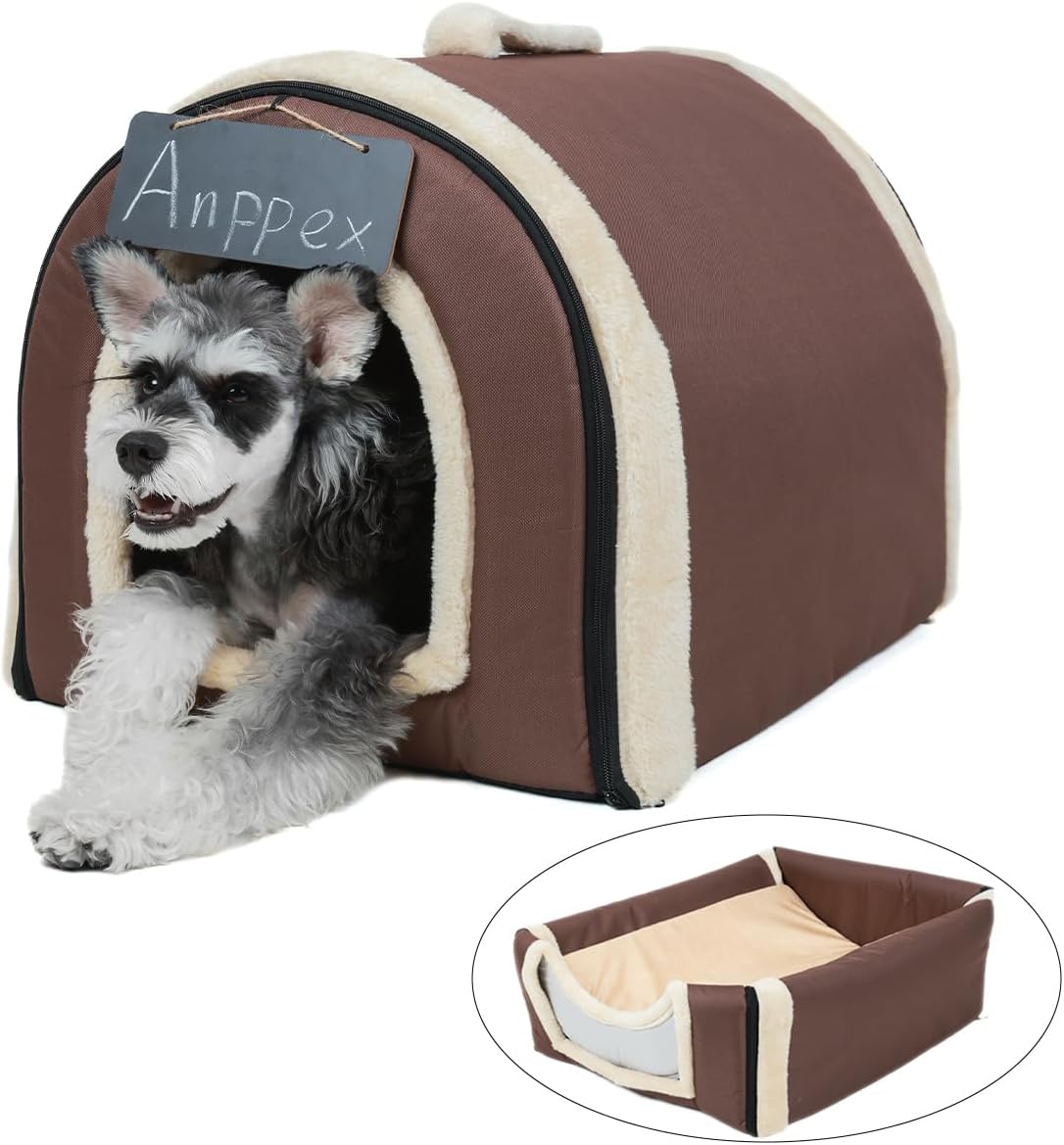 ANPPEX Casa para perros para interiores, cama para perro cubierta lavable 2 en 1, aislada y acogedora cueva de iglú para perro, tamaño L para perros