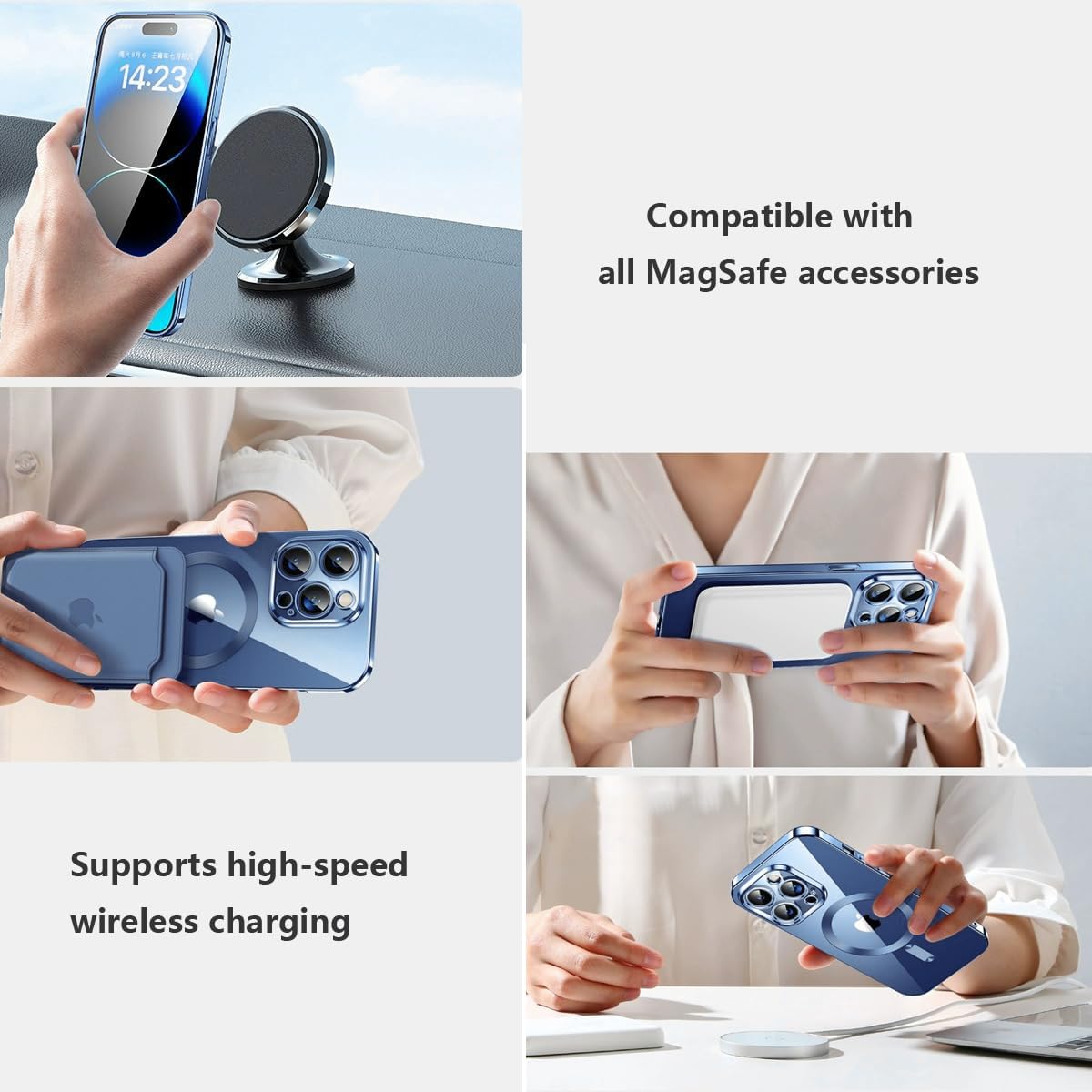 Funda magnética para iPhone 15 Pro transparente compatible con MagSafe protector de lente de cámara integrado, suave, delgada, a prueba de golpes,