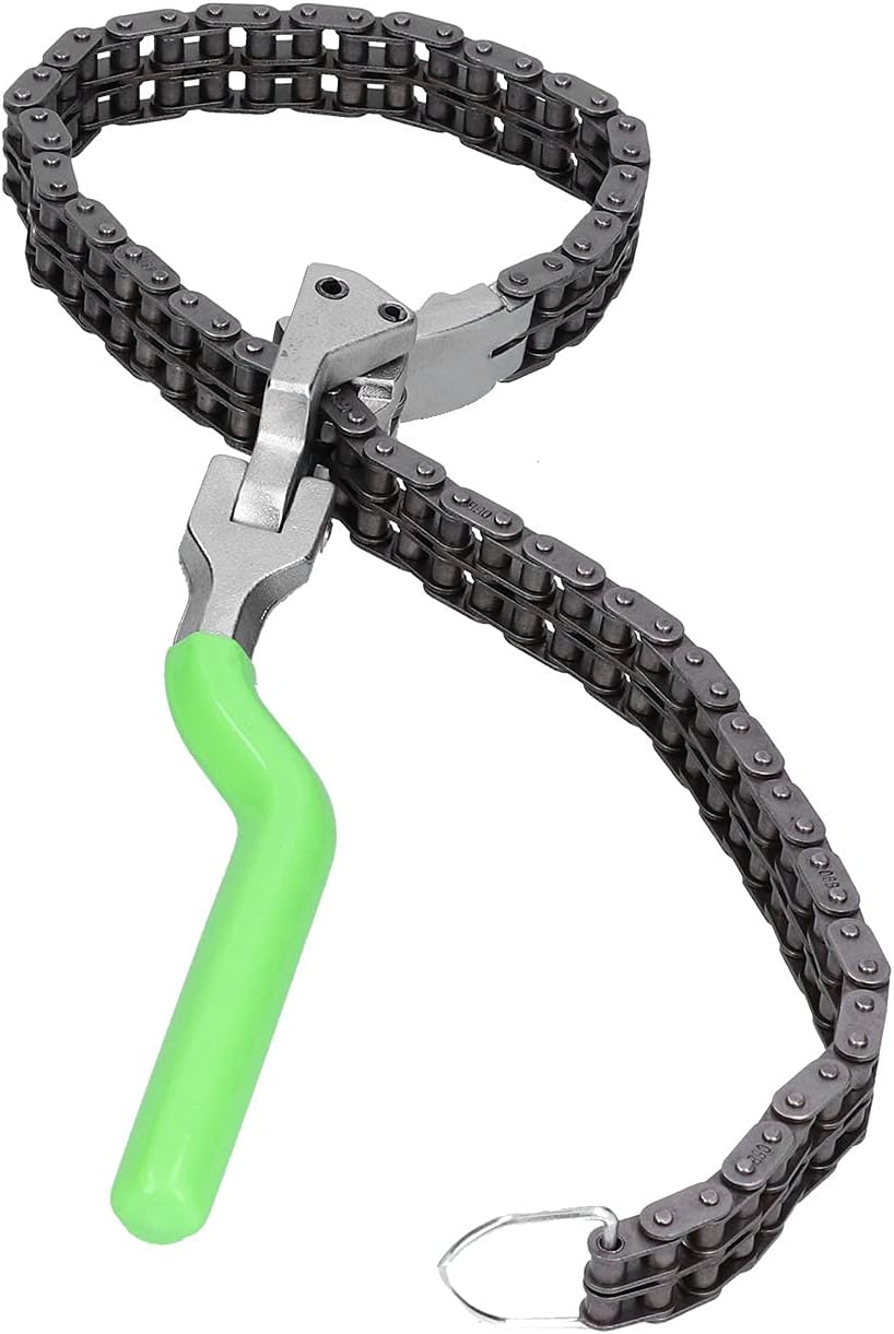 Llave de filtro de aceite tipo cadena, llave de cadena resistente (2.4-7.6 pulgadas) herramienta de reparación de mango largo