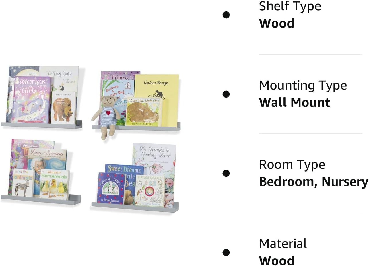 Wallniture Denver Estantes flotantes de 17 pulgadas para pared, estantes flotantes para libros para habitación de niños, estantes de guardería para