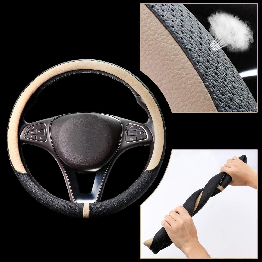 COFIT – Funda antideslizante para volante de piel de microfibra transpirable y de moda, diámetro exterior para volante, tamaños S, M, L