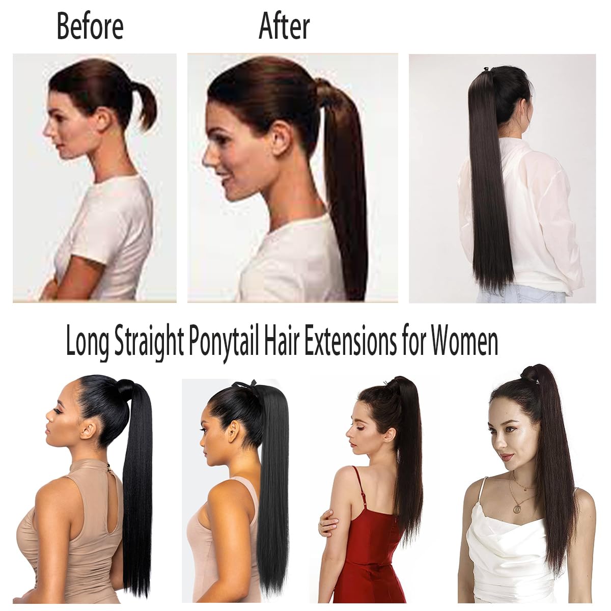 Extensión de cola de caballo larga y recta con clip, extensión de cola de caballo sintética envolvente, extensiones de cabello con clip en cola de