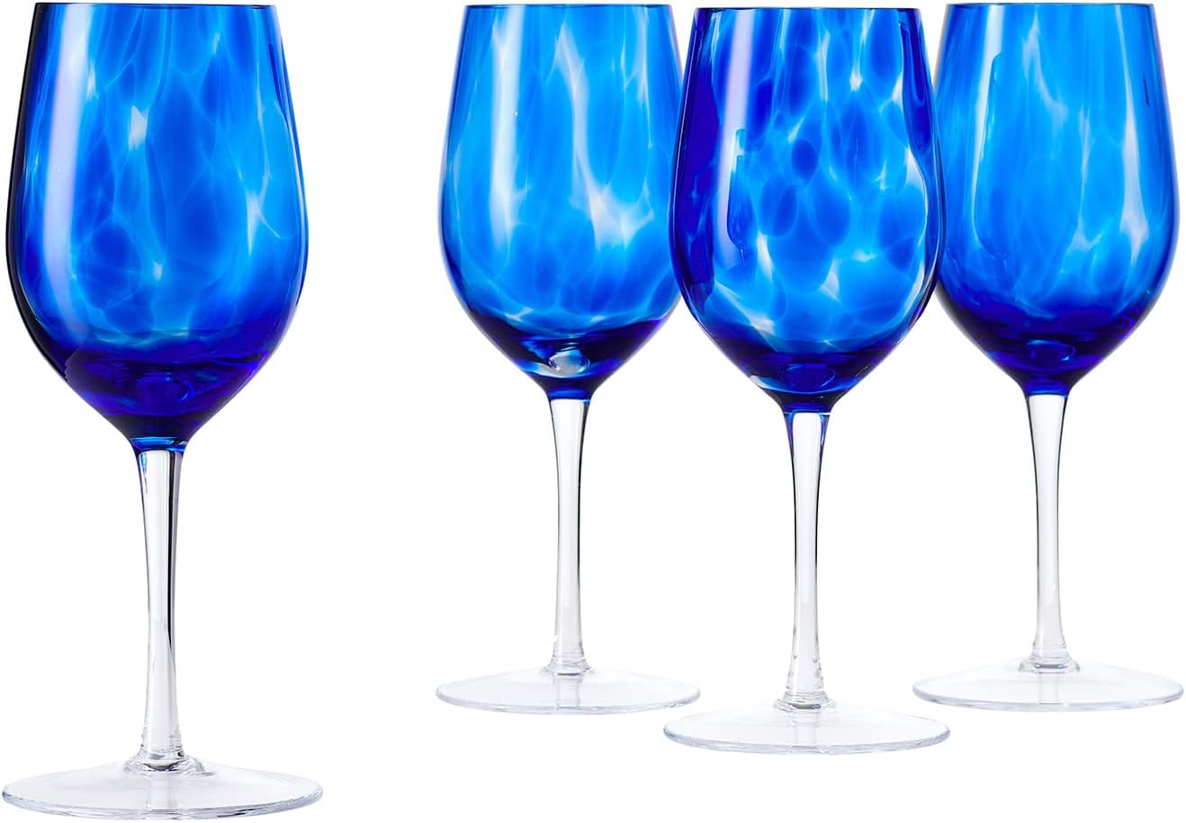 Juego de copas de vino con confeti de cobalto y cerámica pulida de rosa azul