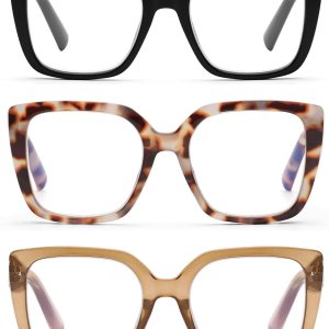 DOOViC Paquete de 3 lentes de lectura de gran tamaño para mujer, bloqueo de luz azul, cuadrados, elegantes lectores de computadora DOOViC Paquete de 3 lentes de lectura de gran tamaño para mujer, bloqueo de luz azul, cuadrados, elegantes lectores de computadora