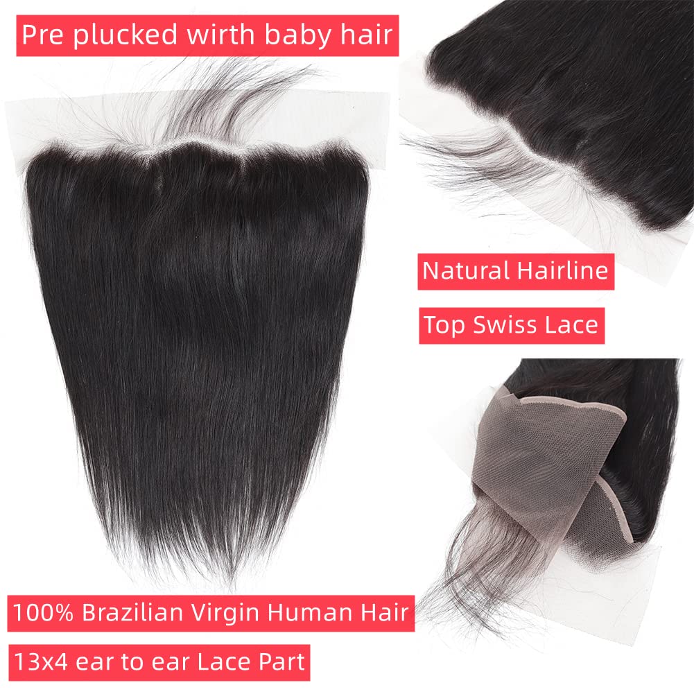 Encaje frontal recto 13×4 parte libre Hd Encaje 100% brasileño virgen Remy cabello humano con cabello de bebé 10A de oreja a oreja encaje frontal