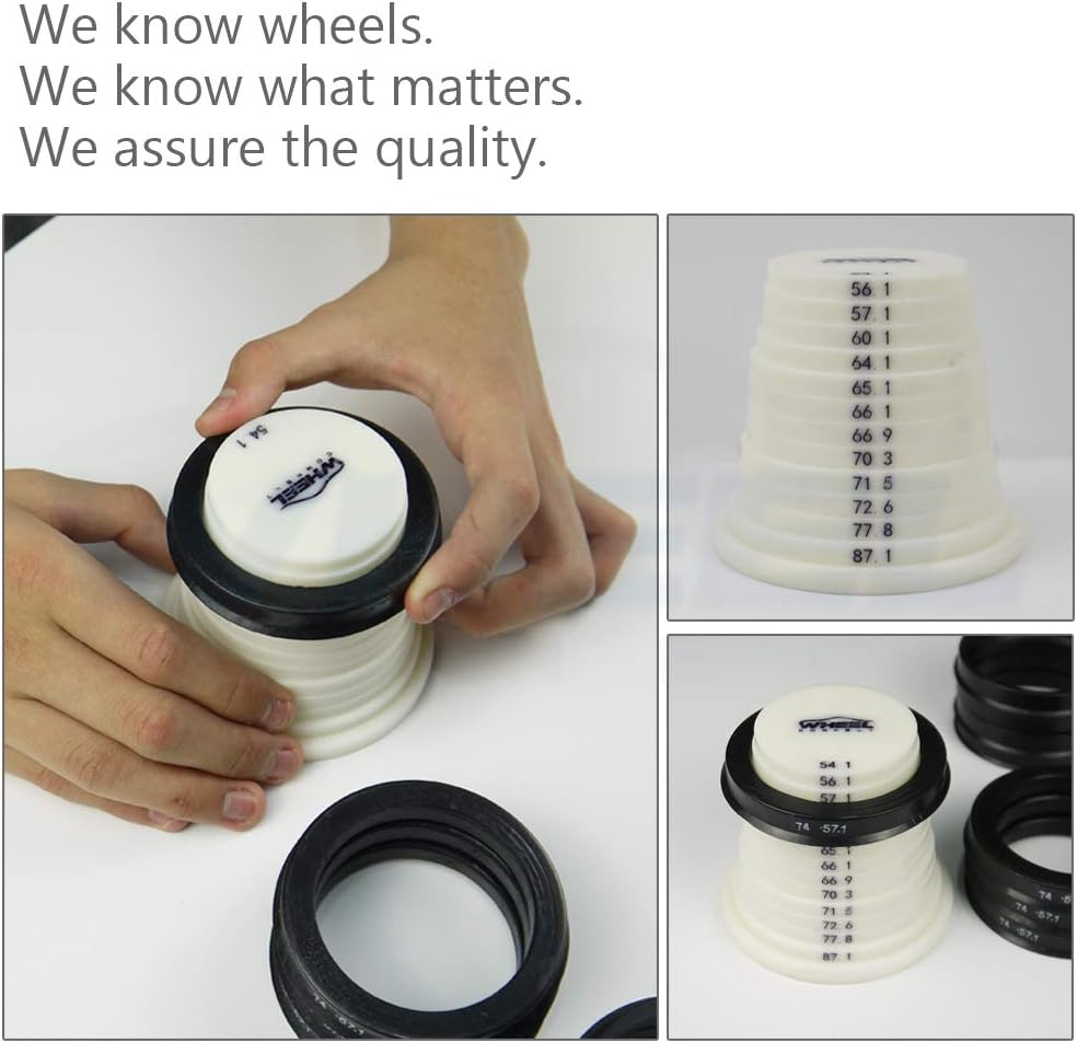 WHEEL CONNECT Anillos centrados en bujes, 74.1 a 66.9, juego de 4, abrazaderas de plástico ABS, diámetro exterior 74 -I.D2.634 in.P