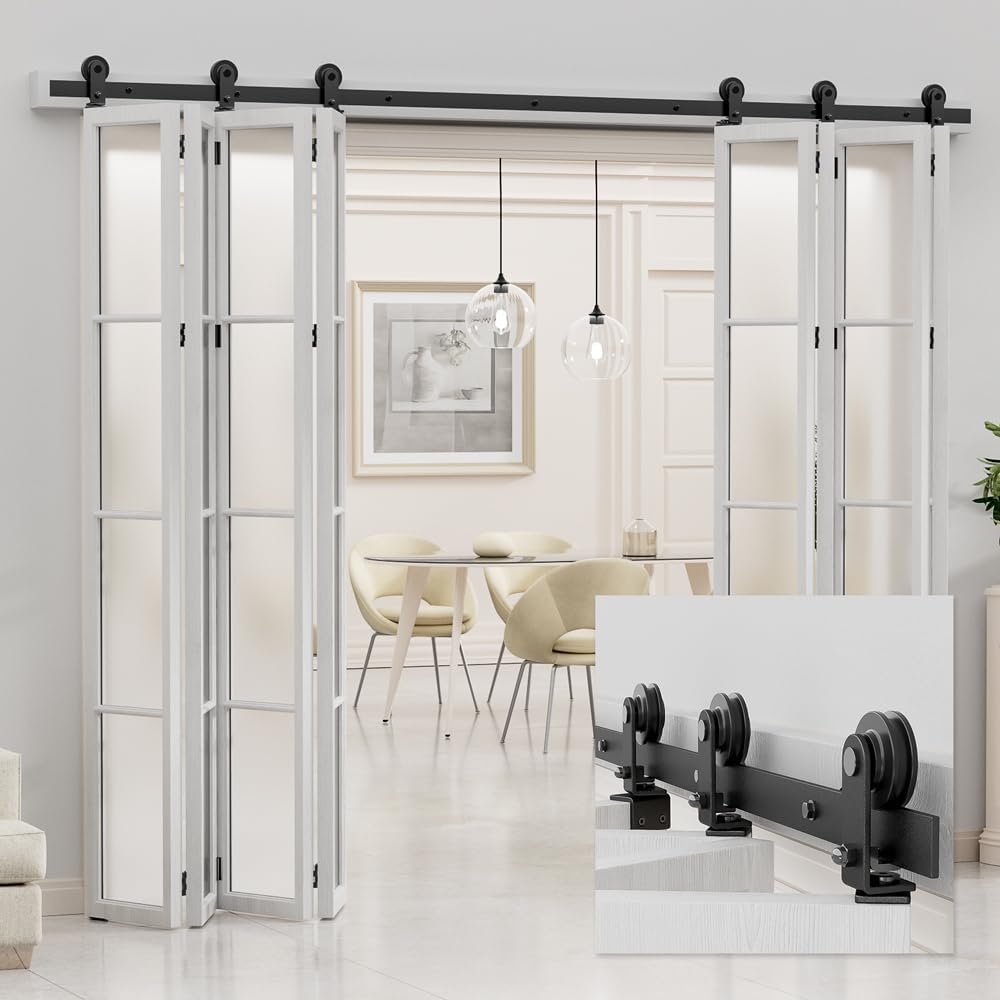 AONAYIOA Kit de riel de puerta corrediza de granero plegable de 6 pies72 pulgadas para interior de 8 puertas, resistente (puerta no incluida, solo