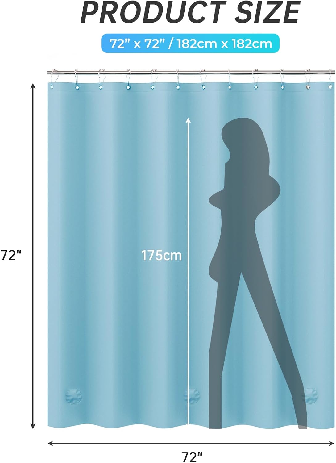 AmazerBath – Cortina de ducha de plástico, 72 x 72 pulgadas, cortina de ducha verde azulado de PEVA, impermeable, pesada, gruesa, con 3 piedras