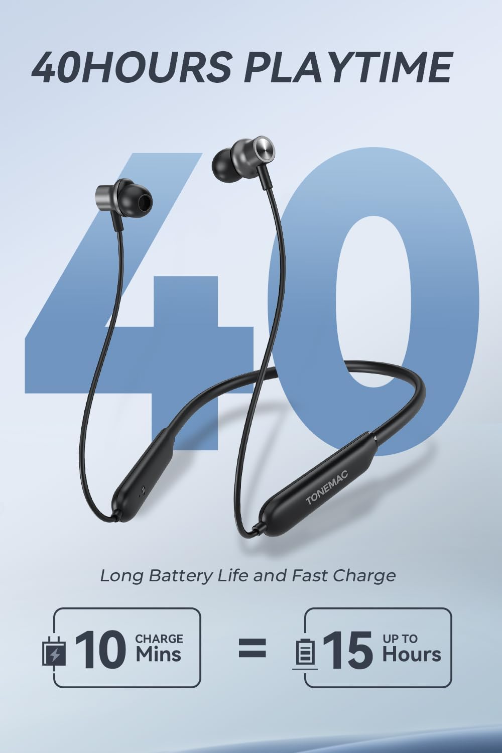 TONEMAC Auriculares Bluetooth – Auriculares inalámbricos N8 con banda magnética para el cuello  40 horas de tiempo de reproducción, IPX6 a prueba de