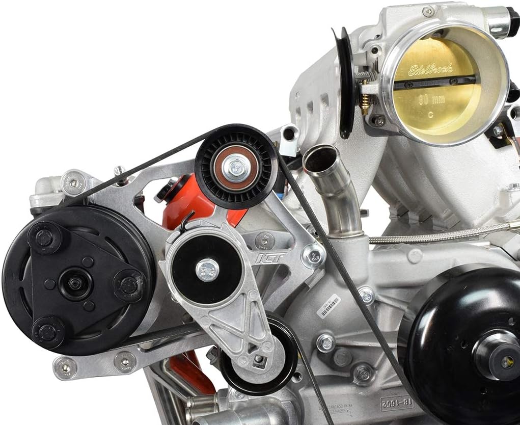 ICT Billet Alternador del compresor del AC y soporte de dirección asistida compatible con LS Truck OEM Fox Body Kit LS Swap Mustang 551795-3