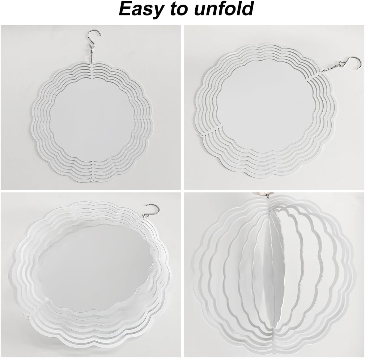 Paquete de 4 hilanderos de viento de sublimación, 3D de aluminio colgantes de 10 pulgadas, sublimación para interiores y exteriores, jardín y patio,