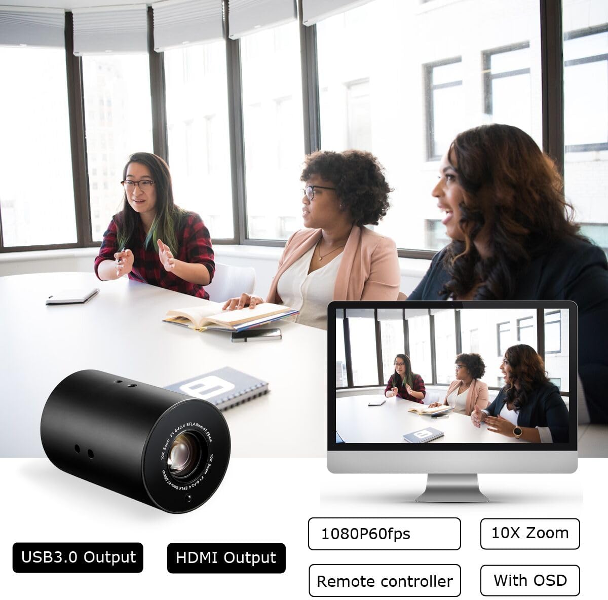SDTNOVA SV10X Cámara profesional de transmisión de video en vivo Full HD 1080P 60fps USB3.0 HDMI 10X Zoom óptico por control remoto Cámara de