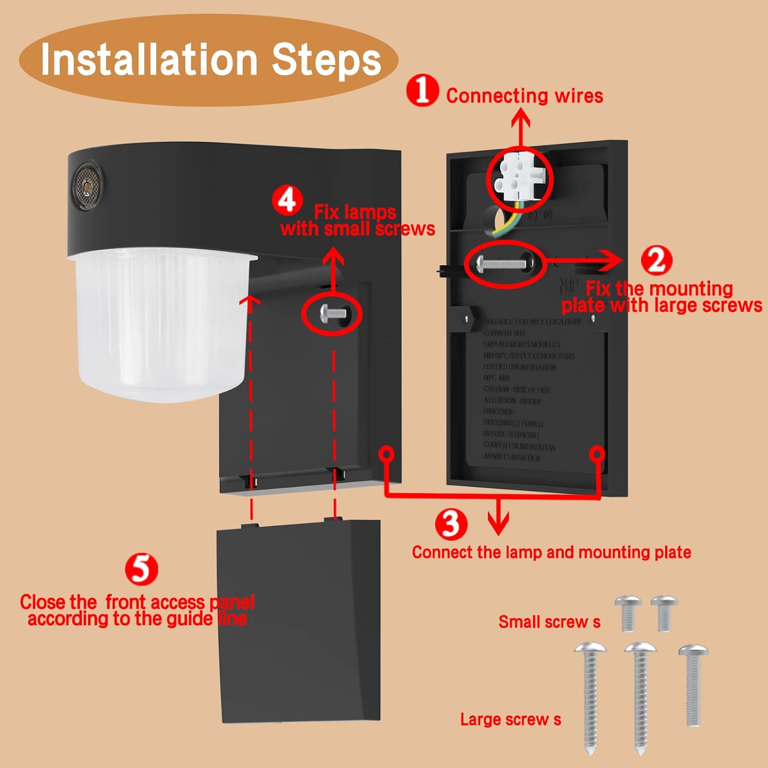 Paquete de luz LED de pared para porche con fotocélula 1000LM AC12060HZ IP54 impermeable del atardecer al amanecer, accesorio de iluminación al aire