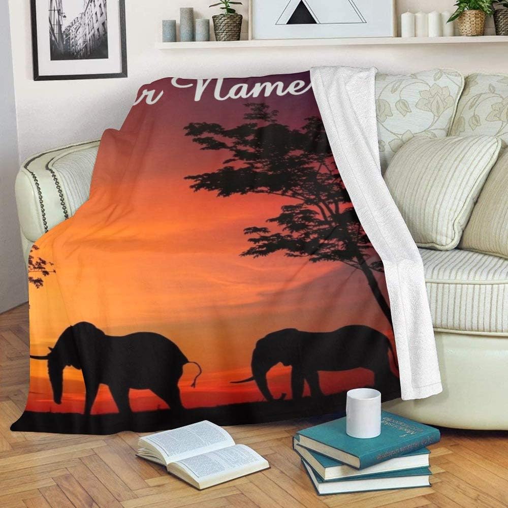Manta personalizada con nombre y texto, manta de forro polar súper suave personalizada con diseño de elefante, para sofá, cama (50 x 60 pulgadas)