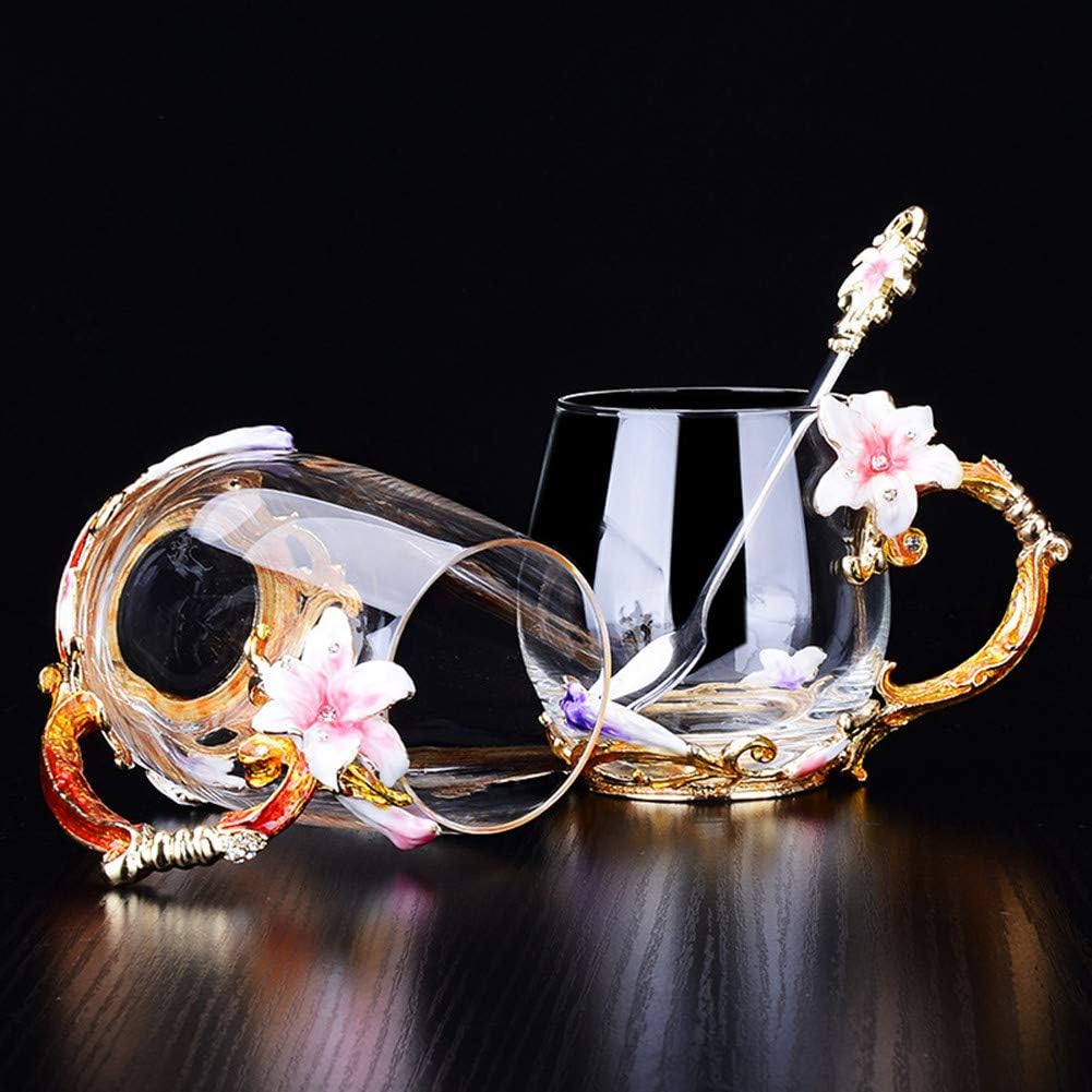 Taza de cristal con flores hecha a mano, para café o té, regalo para esposa, madre, abuela, mujeres