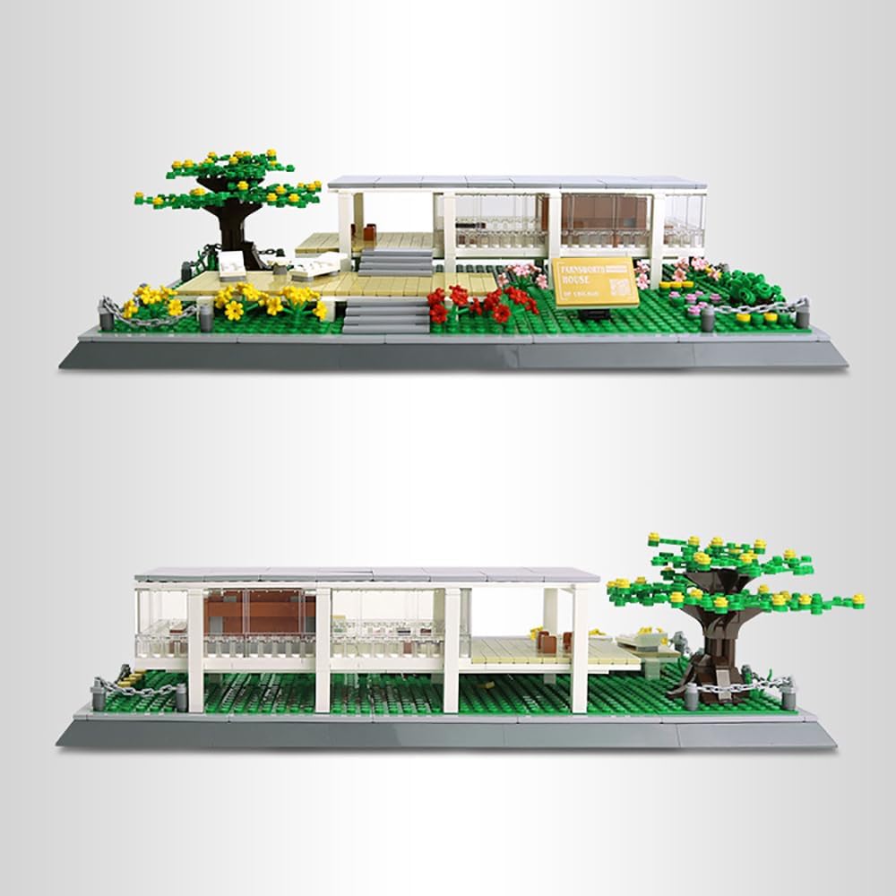 Goirzi 661 piezas de bloques de construcción de Farnsworth House Illinois Juego de rompecabezas de arquitectura mundial modelo colección creativa