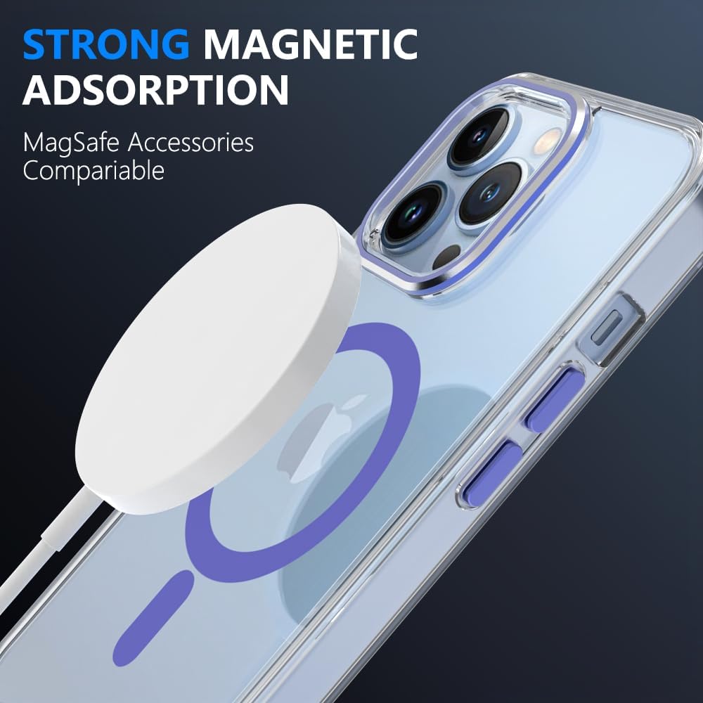 Funda magnética diseñada para iPhone 13 Pro, compatible con MagSafe, grado probado contra caídas, a prueba de golpes, transparente, delgada funda