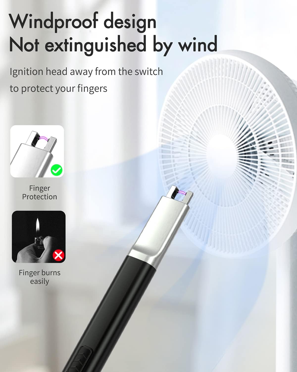 Encendedor de velas eléctrico  Encendedores de arco recargable USB a prueba de viento encendedor de plasma con botón de seguridad mejorado para