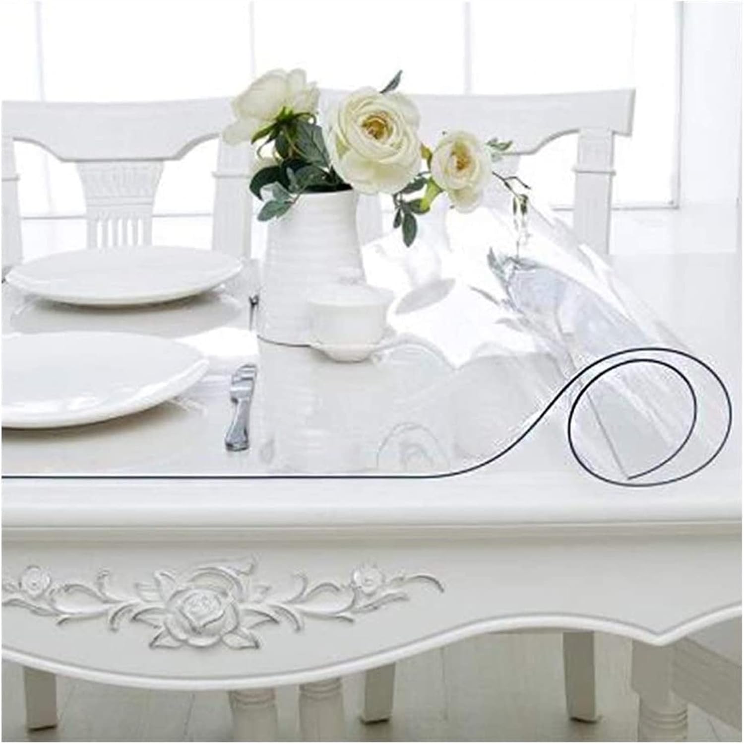 KDLKCT6 Protector de mantel transparente de 0.059in de grosor, 40 x 40  55.1 x 118.1in de grosor, protector de mantel de plástico, mantel de mesa de