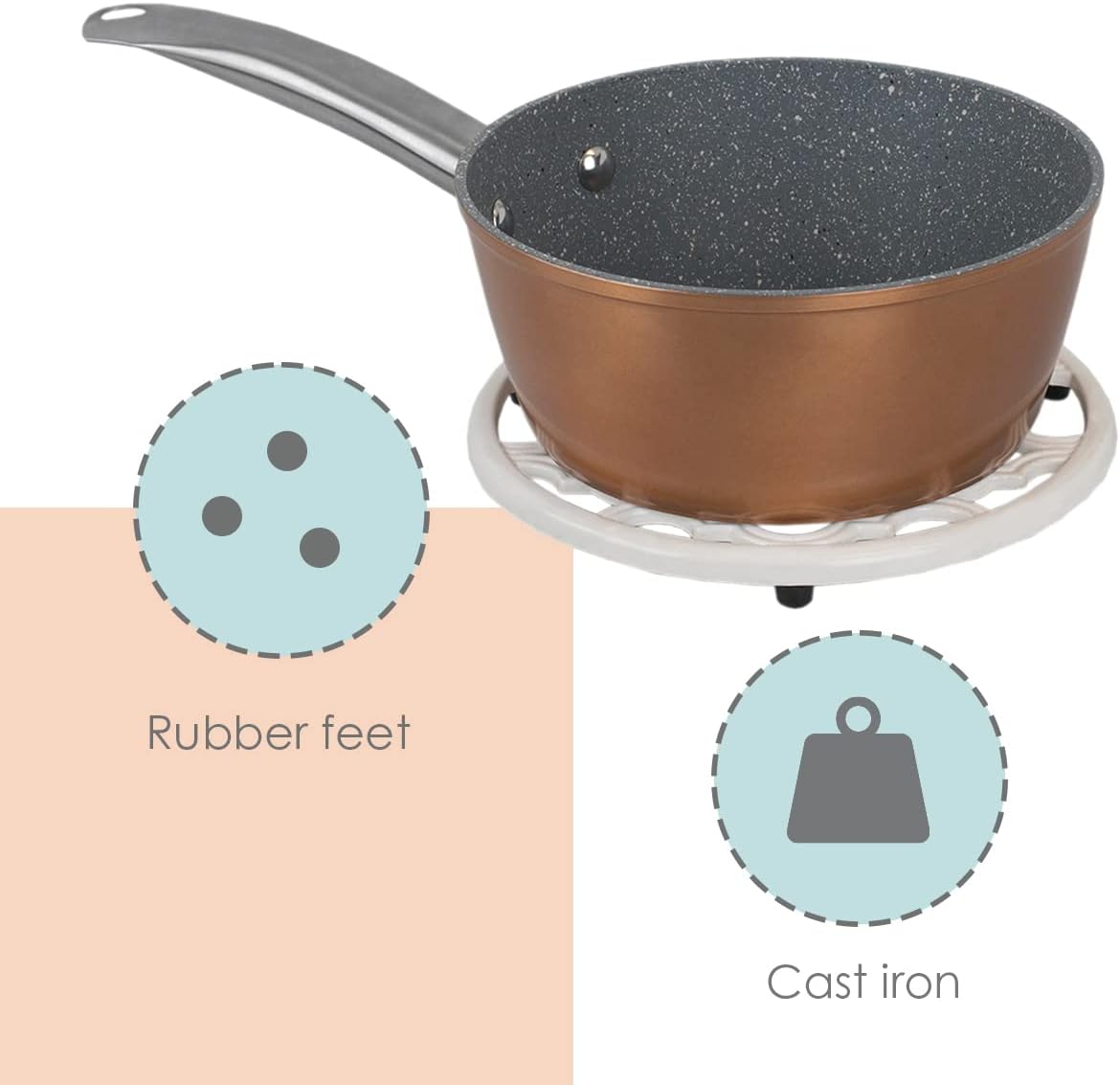 Home Basics – Paquete de utensilios de despensa de cocina de hierro fundido (juego de 4 piezas) color blanco, incluye soporte para toallas de papel,