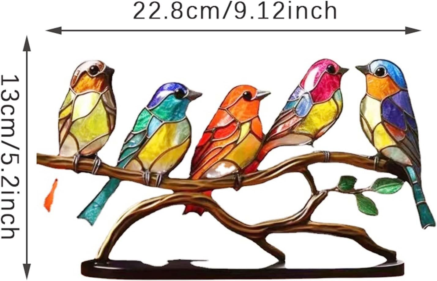 Adornos de escritorio de pájaros en rama, acrílico manchado de doble cara, estatua multicolor de colibrí, escultura de pájaro de arte de metal,