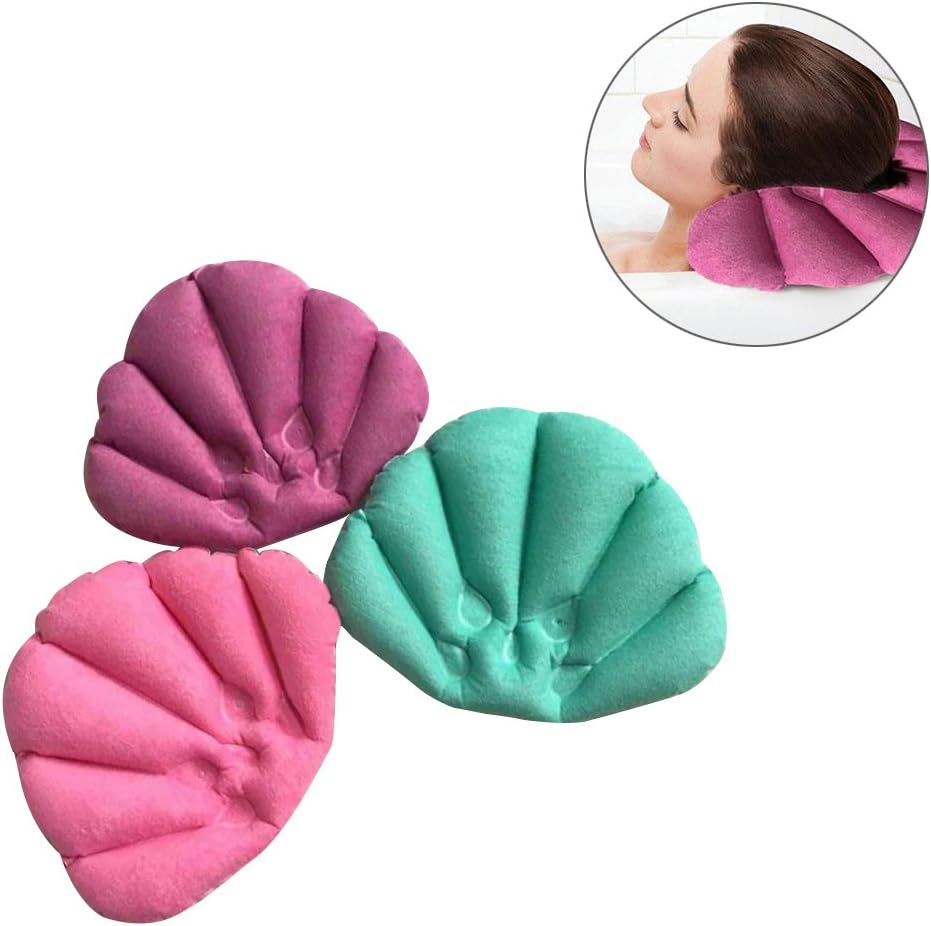 SUPVOX Almohada de baño inflable en forma de flor para spa con soporte para el cuello Almohada de baño con ventosas para bañera, jacuzzi,