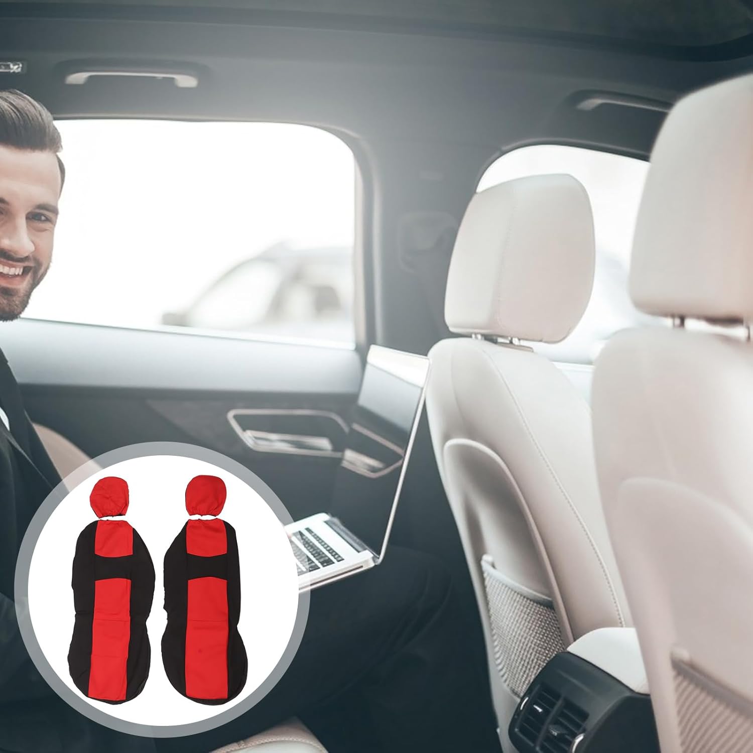 FAVOMOTO Fundas de asiento universales para automóvil, fundas de asiento universales rojas para asiento de automóvil, fundas de asiento de banco
