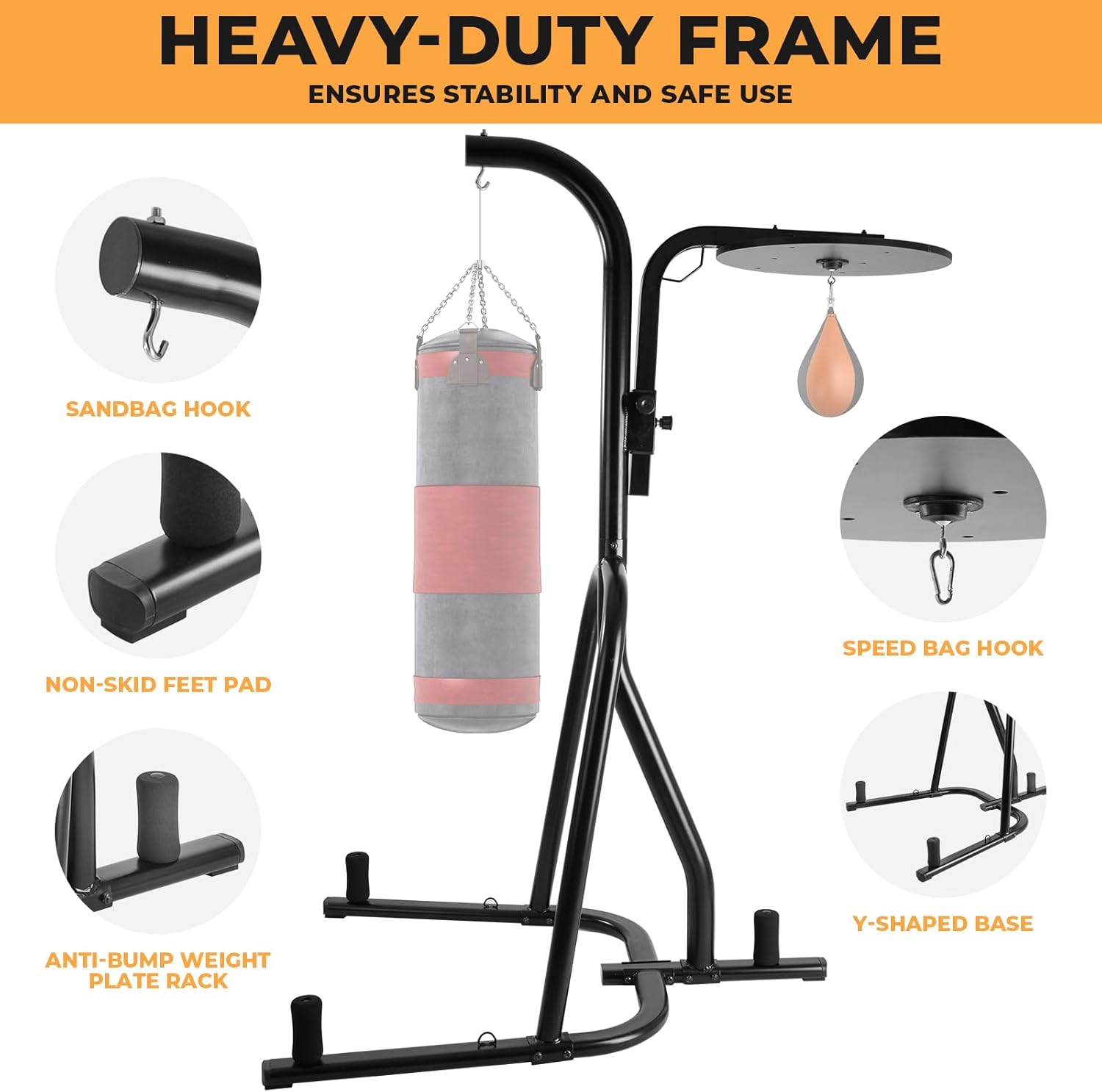 Clevich Soporte para saco de boxeo de acero ajustable en altura, soporte de boxeo para saco de arena y bolsa de velocidad, equipo de entrenamiento