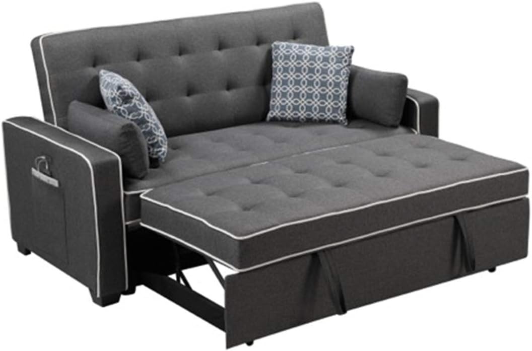 Lilola Home Cody – Sofá cama de tela con 2 puertos de carga USB y 4 almohadas decorativas, color gris