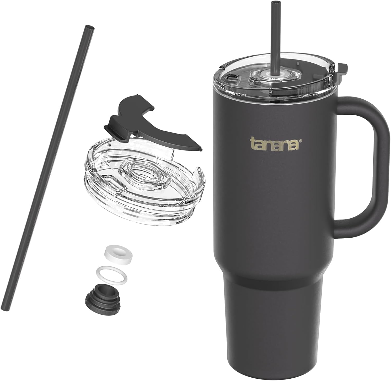 TANANA Vaso de 40 onzas  40.6 fl oz con asa y tapa con pajilla, apto para lavavajillas, vaso aislado de acero inoxidable de grado alimenticio, taza