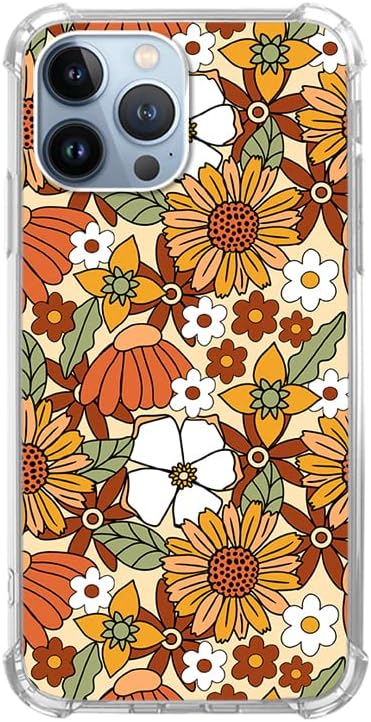 Lobtseyrem Funda de flores retro de los años 70 compatible con iPhone 15 Pro, funda floral colorida hippie Groovy para iPhone 15 Pro, funda de TPU a