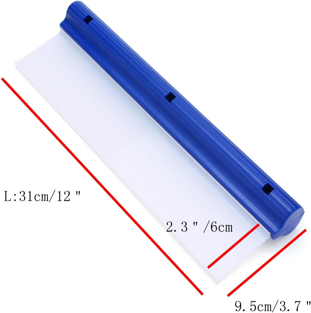 Escobilla de silicona flexible con barra en T de 12 pulgadas para automóvil o hogar, mango azul