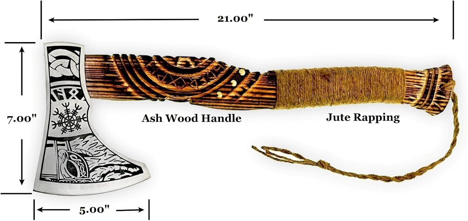 Hacha de caza con hacha de mano personalizada para exteriores, hacha vikinga, mango de madera, hacha Tomahawk con funda de cuero, regalo para