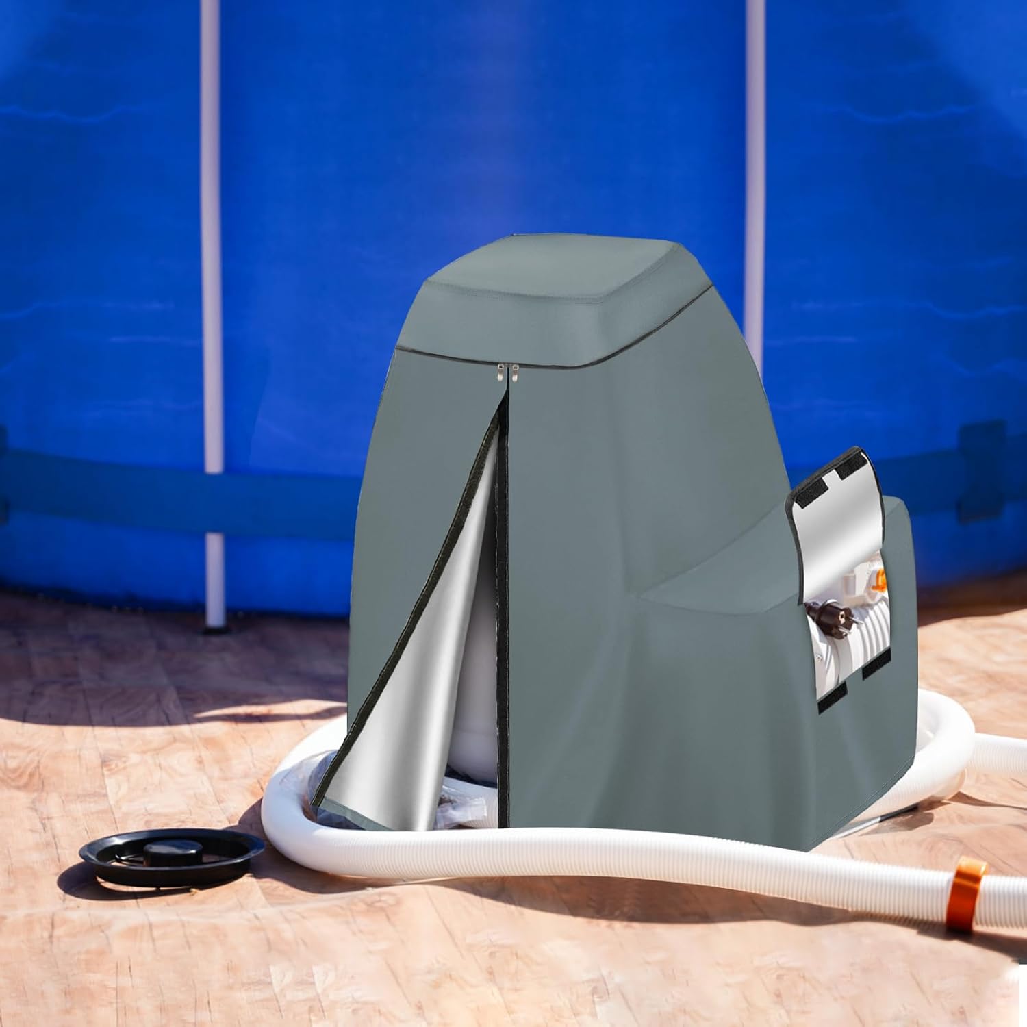TORUTA Cubierta de bomba de filtro de arena para INTEX Krystal Bomba de filtro de arena transparente gris 600D tela Oxford impermeable, cubierta de