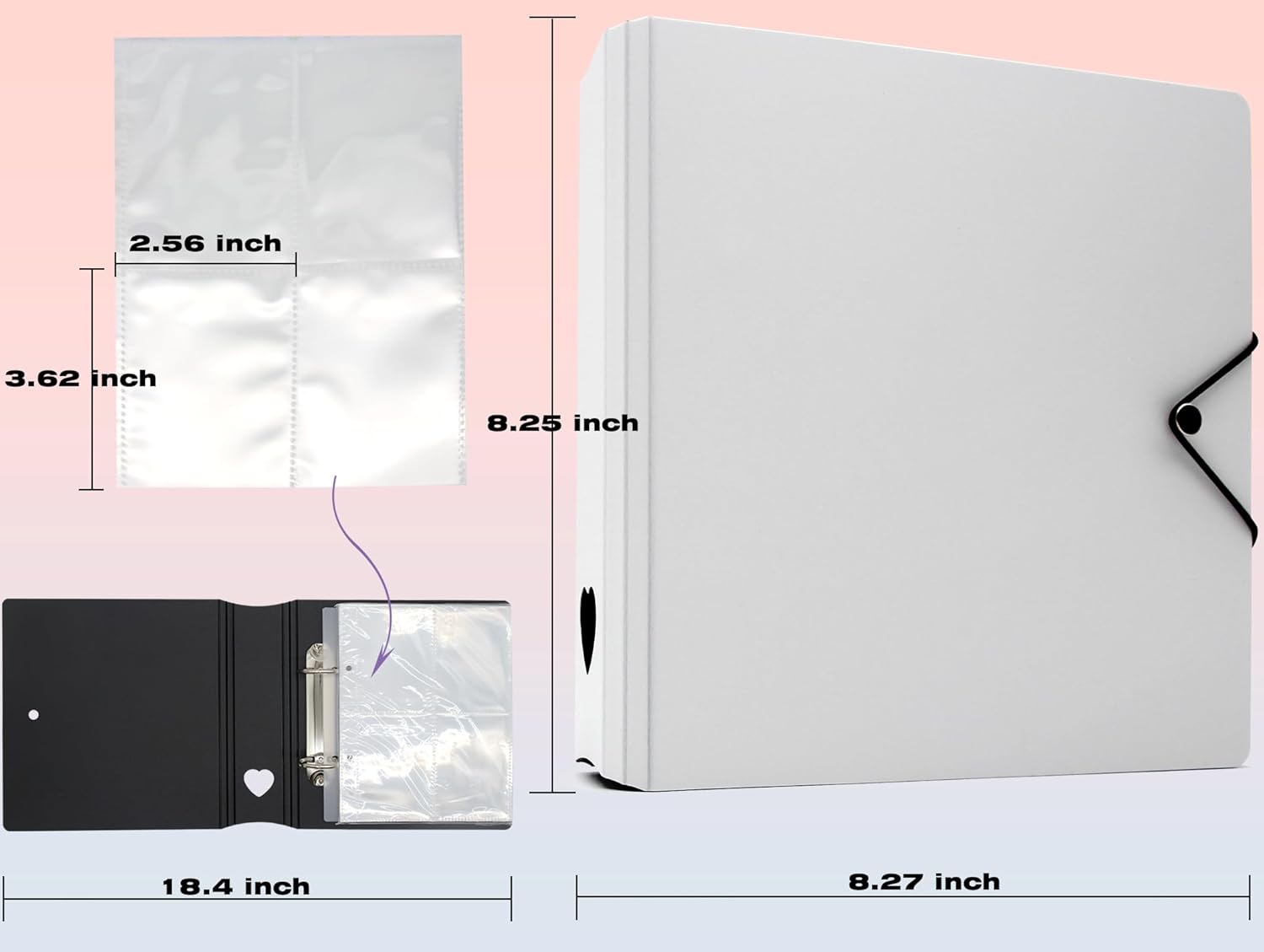 Kpop – Juego de soporte para tarjetas fotográficas A5, álbum de tarjetas fotográficas de 6 anillas, para Kpop, 200 tarjetas, foto de 3 pulgadas, con