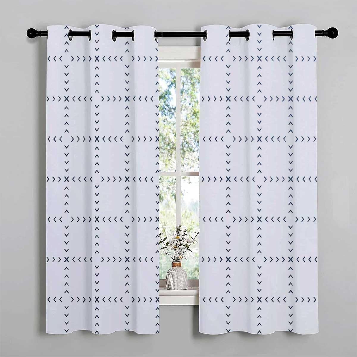 Cortina opaca para ventana, color claro, geometría, línea de celosía, moderna, térmica, para puerta de patio, cortinas para cuartos separados, 55