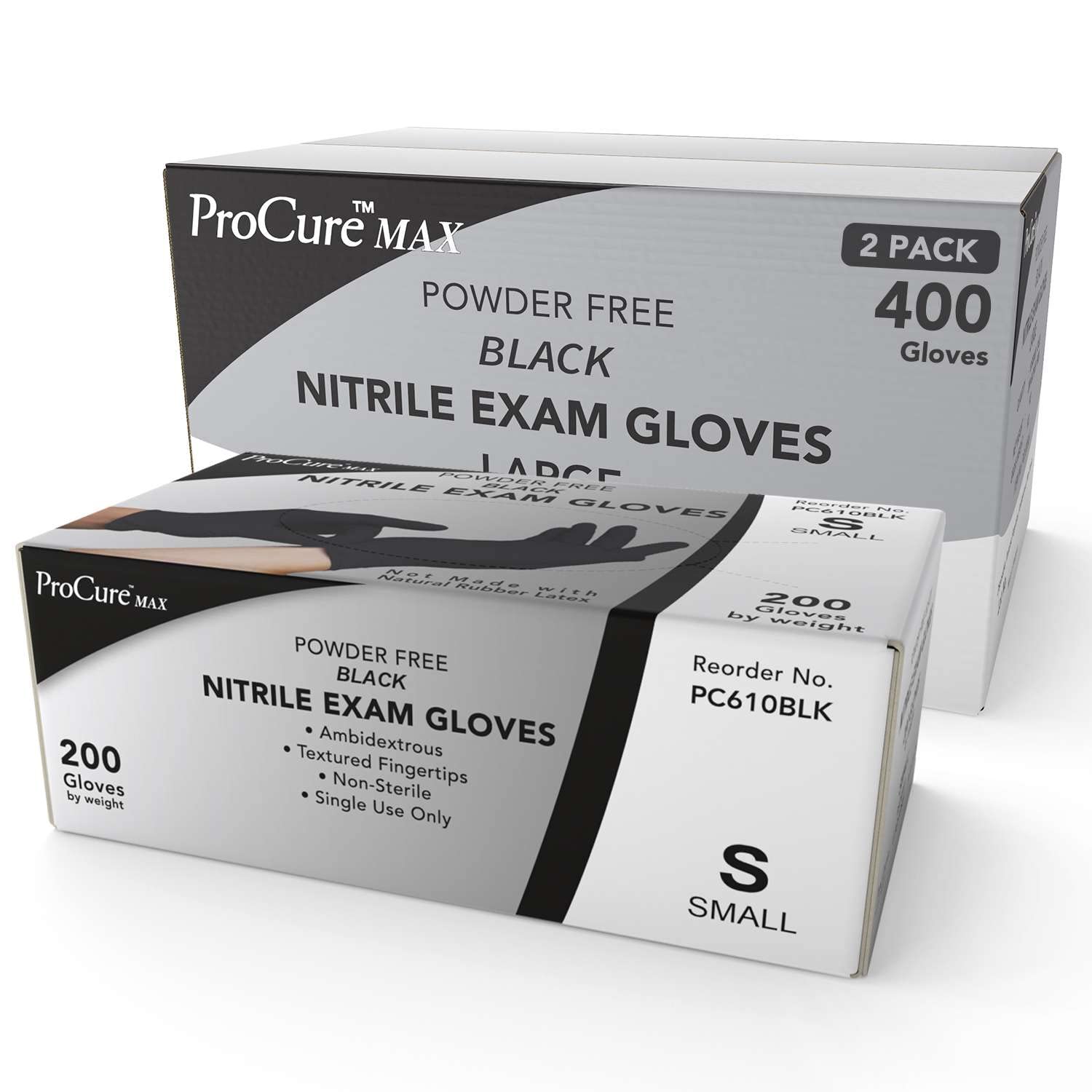 Guantes desechables negros de nitrilo pequeños, 400 unidades, resistentes de 0.157 in de grosor, sin polvo, sin goma, sin látex, grado de examen