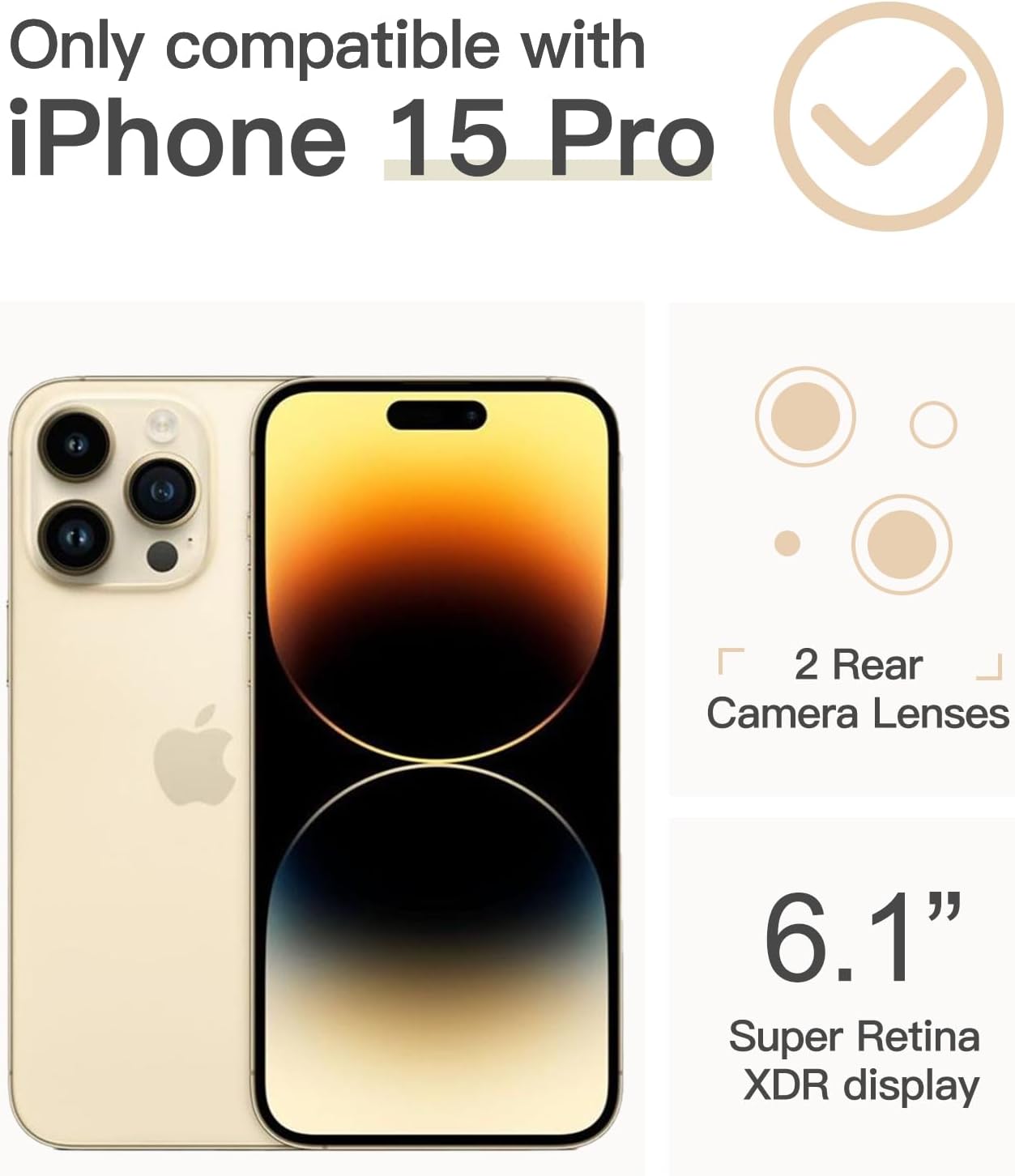ICEDIO Funda para iPhone 15 Pro con protector de pantalla, transparente y con patrones modernos de moda, diseñada para niñas y mujeres, funda