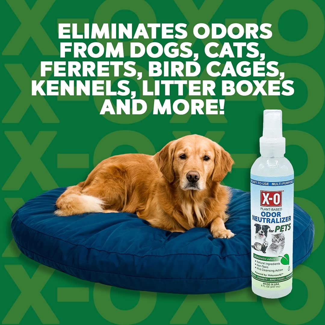 X-O Desodorizante natural para mascotas, a base de plantas, listo para usar, 8 onzas, neutralizador eficaz de olores de mascotas, seguro para todos