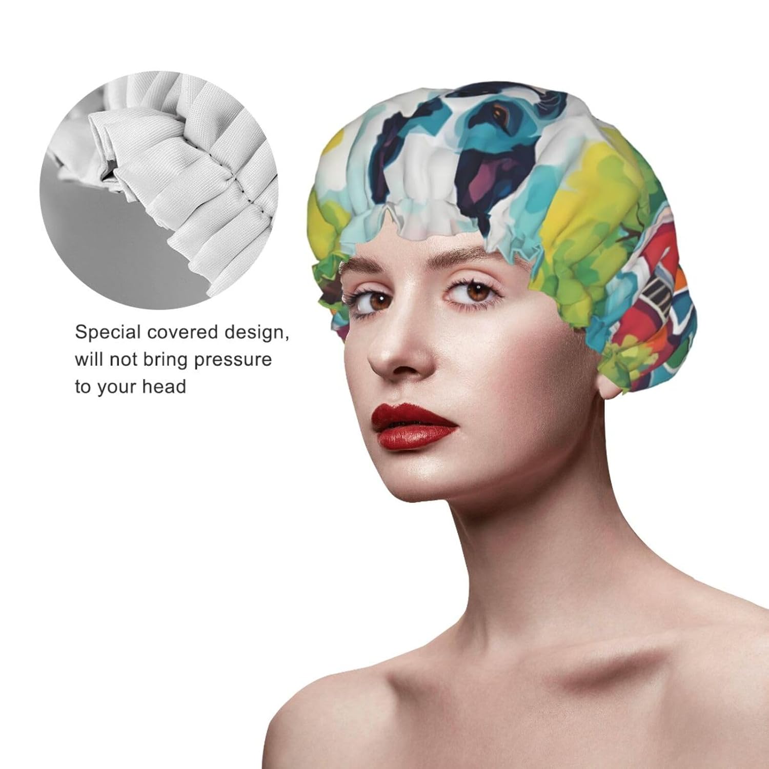 A Home Dog Reusable Double Layer Waterproof Shower Cap With Elastic Cord For Home Cleaning Facial Care Shower