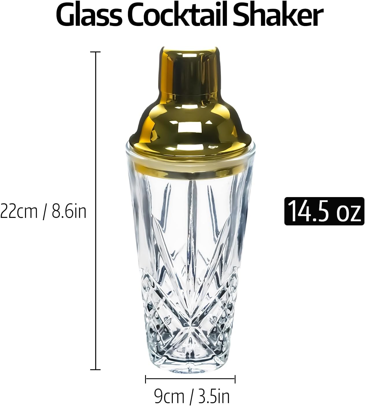 Gbuxska Coctelera de cristal, 14.5 onzas, coctelera para bares, whisky, cócteles, color dorado