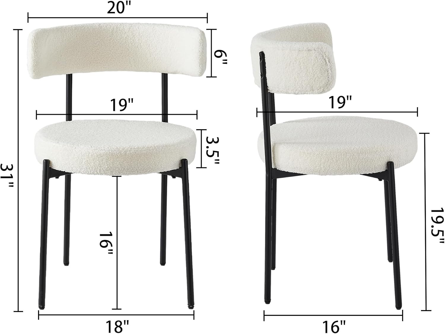Honyee Sillas de comedor blancas, modernas sillas de comedor juego de 4, sillas de comedor redondas de forro polar de peluche, sillas de comedor con