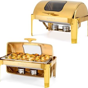 ROVSUN Juego de 2 platos de bufé con parte superior enrollable, rectangulares NSF de acero inoxidable con marco grueso para catering, eventos, ROVSUN Juego de 2 platos de bufé con parte superior enrollable, rectangulares NSF de acero inoxidable con marco grueso para catering, eventos,